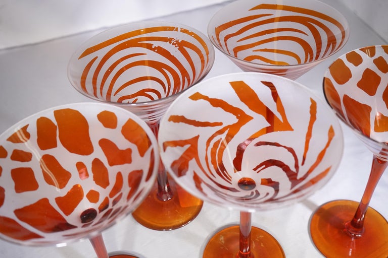 Vintage Set of 5 Orange Glass Animal Print Martini Glasses at 1stDibs |  leopard print martini glasses, leopard martini glass, leopard print  glassware