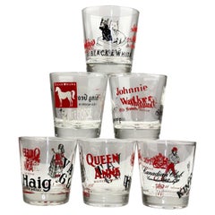 Vintage Set of 6 Advertising Whisky Tumblers with Brand Logos