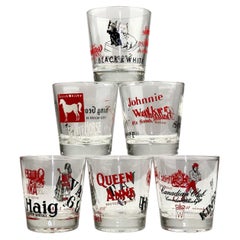 Vintage Set of 6 Advertising Whisky Tumblers with Brand Logos