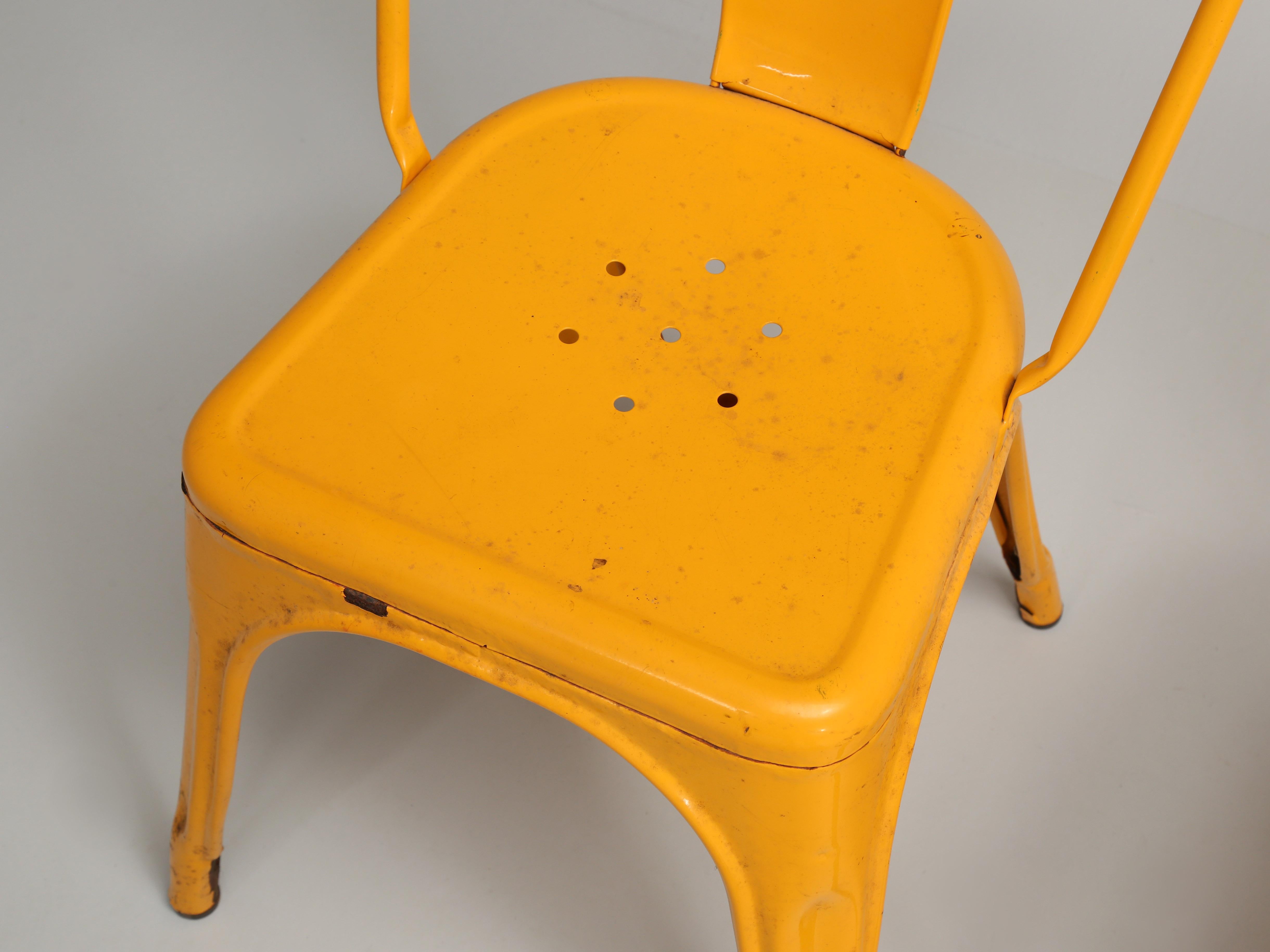 Set of '6' Vintage School Bus Yellow Authentic Tolix Stacking Chairs Unrestored For Sale 2