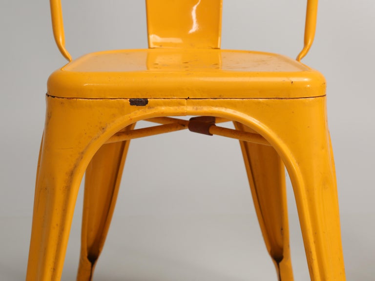 Vintage Set of '6' Bright Yellow Authentic Tolix Stacking Chairs Unrestored For Sale 5