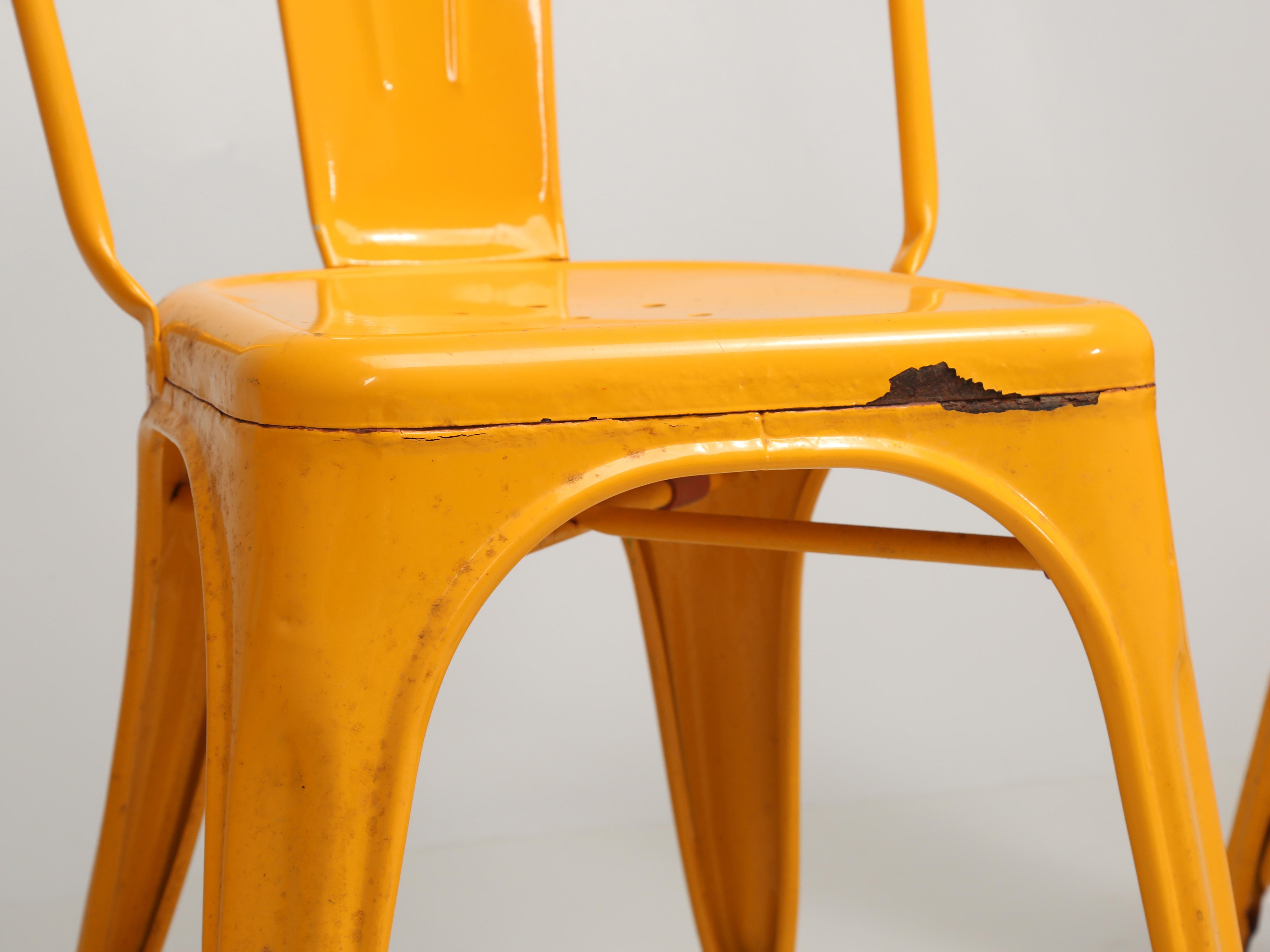 Set of '6' Vintage School Bus Yellow Authentic Tolix Stacking Chairs Unrestored For Sale 6