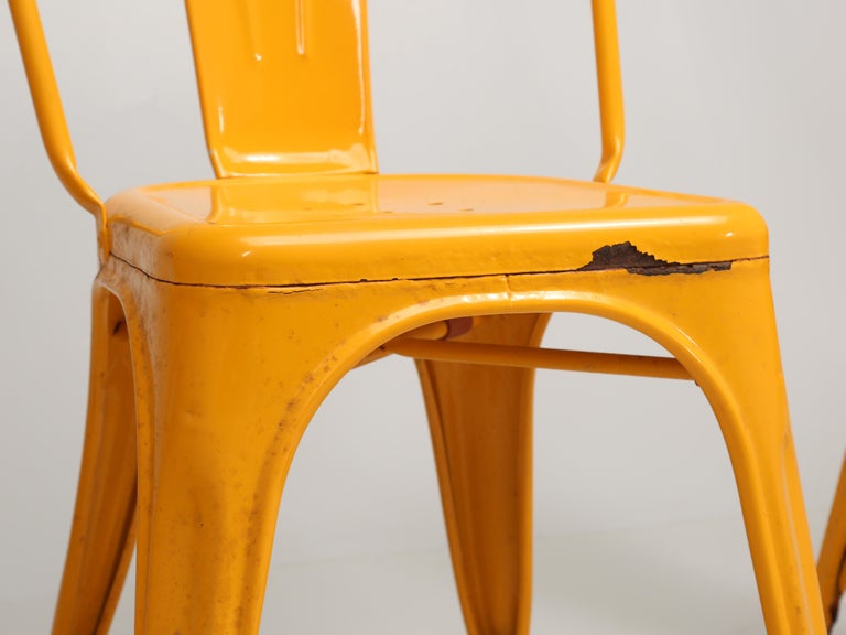 Vintage Set of '6' Bright Yellow Authentic Tolix Stacking Chairs Unrestored For Sale 6
