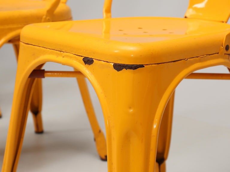 Vintage Set of '6' Bright Yellow Authentic Tolix Stacking Chairs Unrestored For Sale 7
