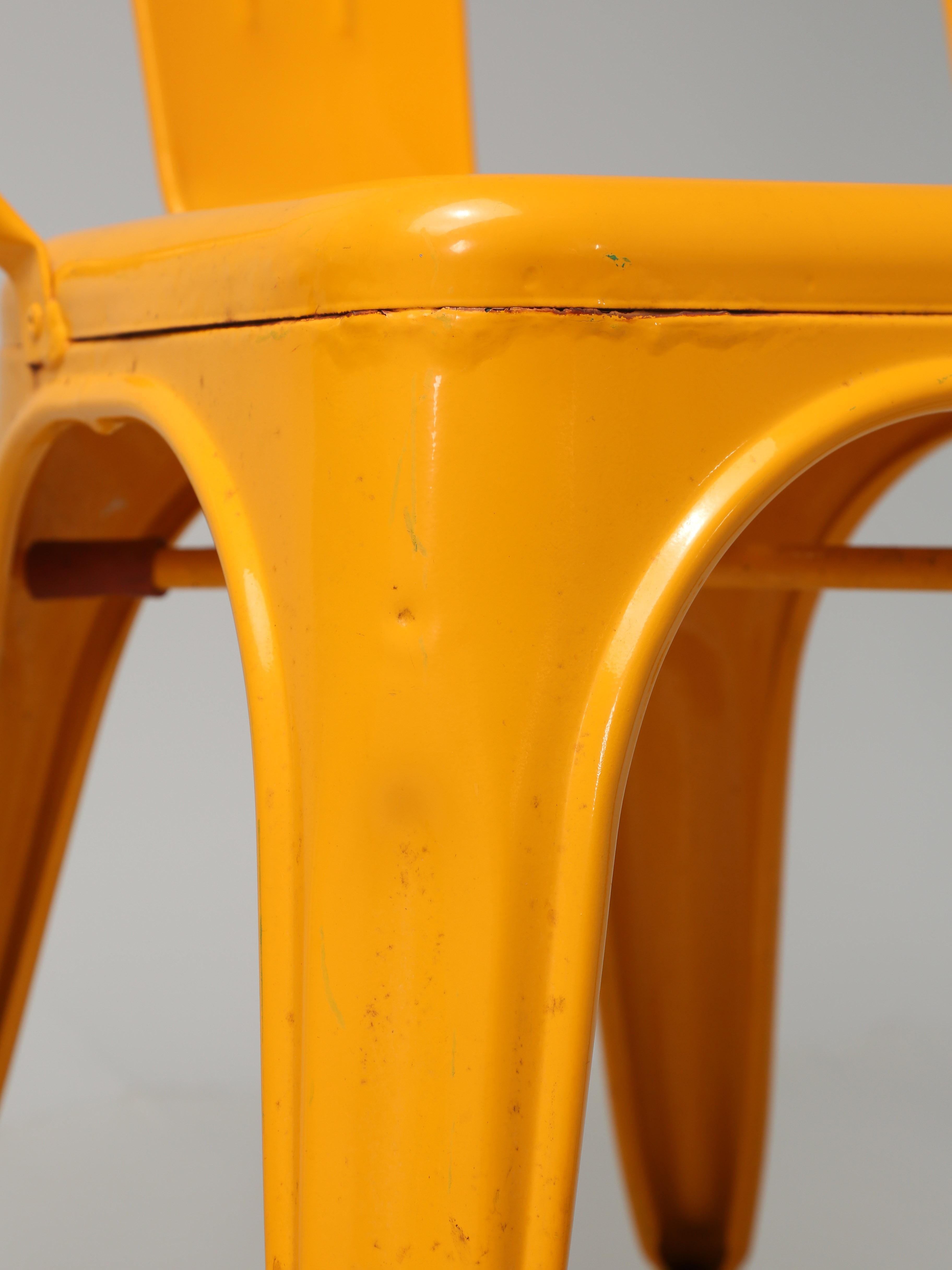 Set of '6' Vintage School Bus Yellow Authentic Tolix Stacking Chairs Unrestored For Sale 8