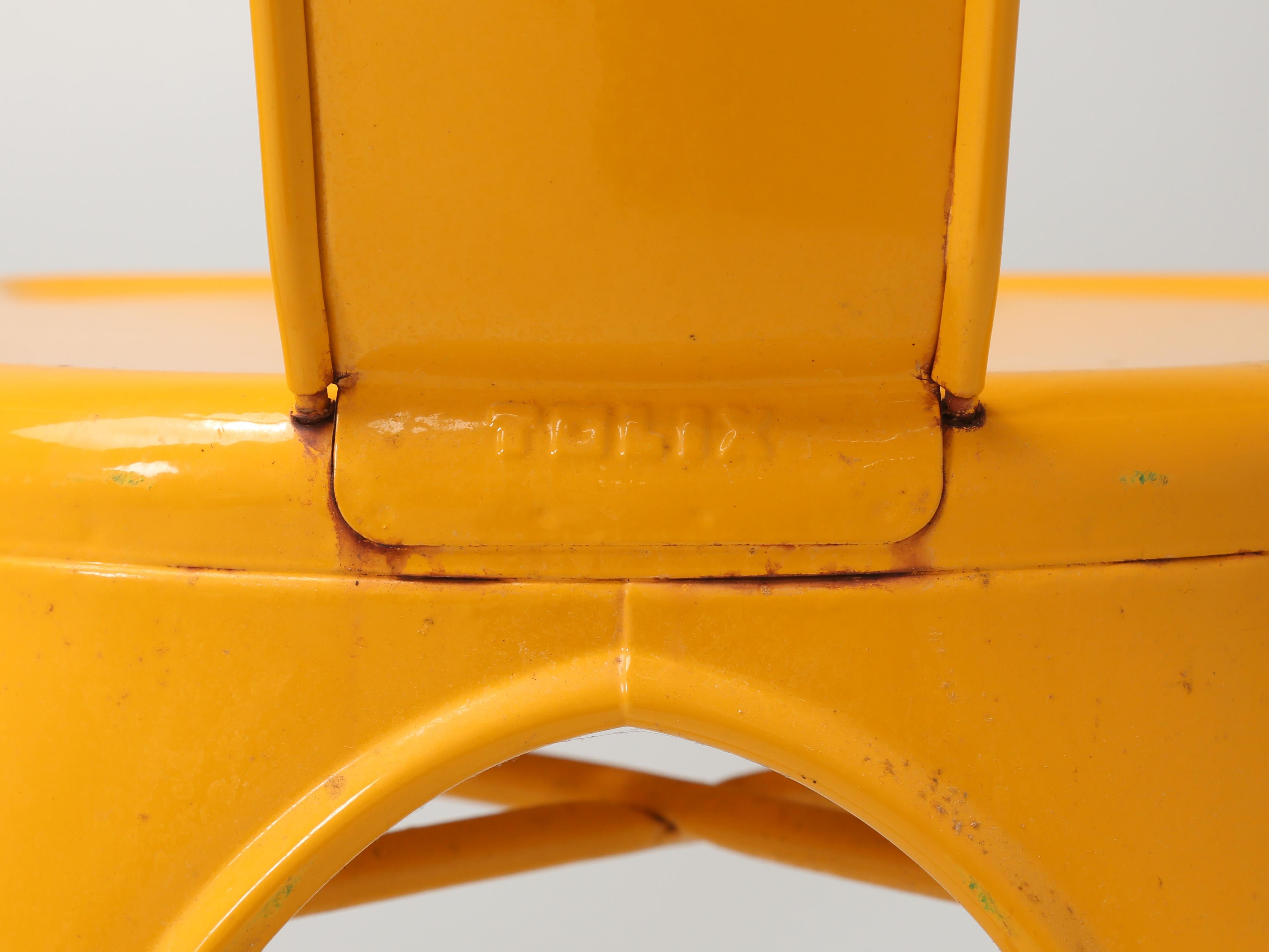 Set of '6' Vintage School Bus Yellow Authentic Tolix Stacking Chairs Unrestored For Sale 11