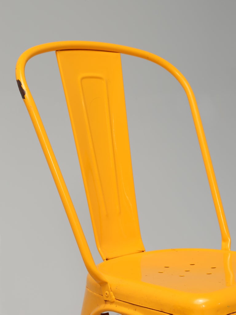 French Vintage Set of '6' Bright Yellow Authentic Tolix Stacking Chairs Unrestored For Sale