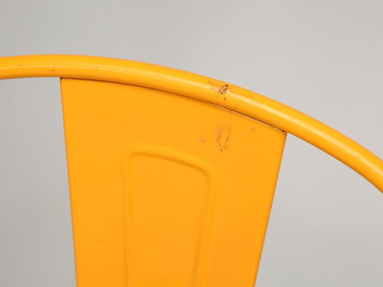 Vintage Set of '6' Bright Yellow Authentic Tolix Stacking Chairs Unrestored In Good Condition For Sale In Chicago, IL