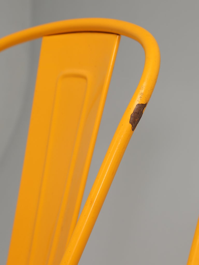 Mid-20th Century Vintage Set of '6' Bright Yellow Authentic Tolix Stacking Chairs Unrestored For Sale