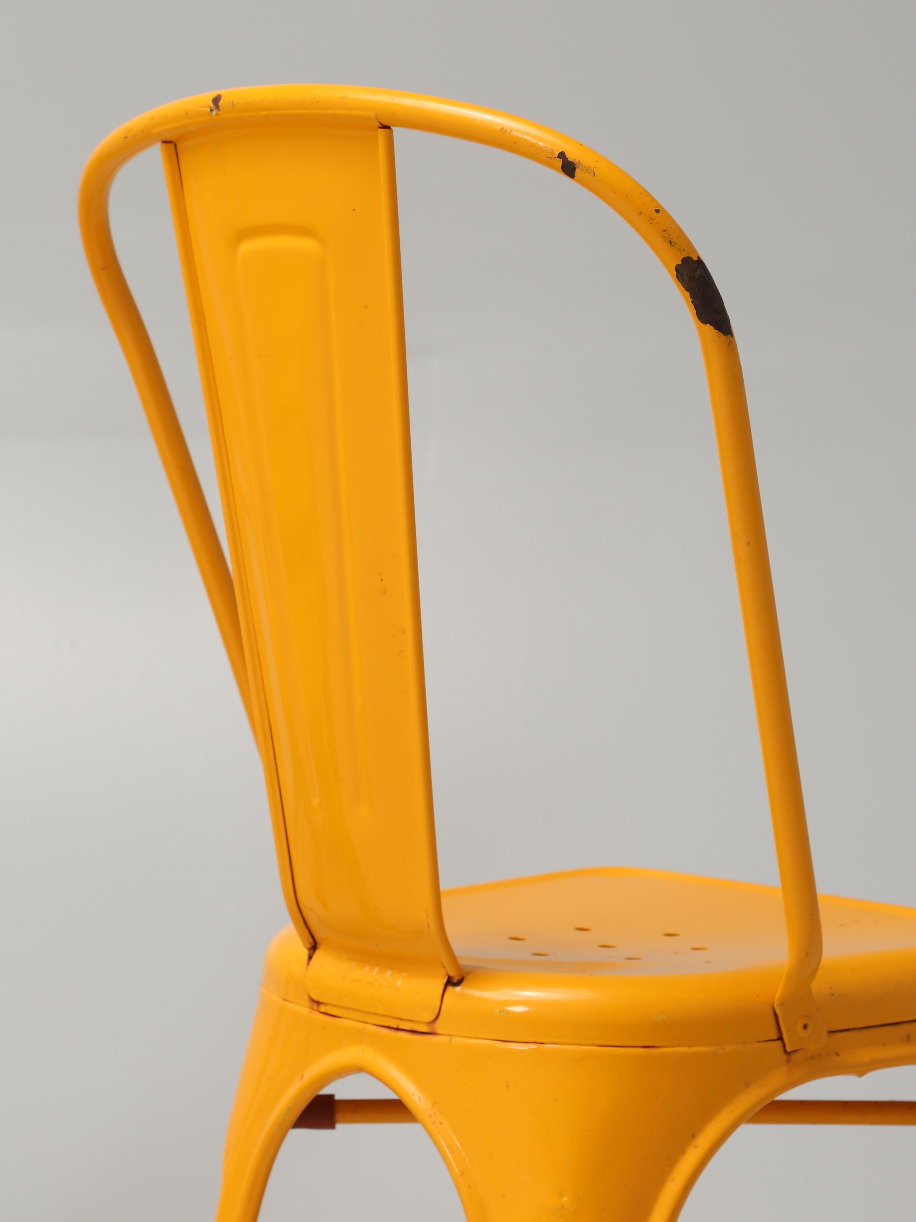 Steel Set of '6' Vintage School Bus Yellow Authentic Tolix Stacking Chairs Unrestored For Sale
