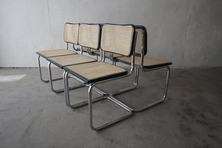 Vintage Set of 6 Cane Cesca Chairs by Marcel Breuer In Good Condition For Sale In Las Vegas, NV