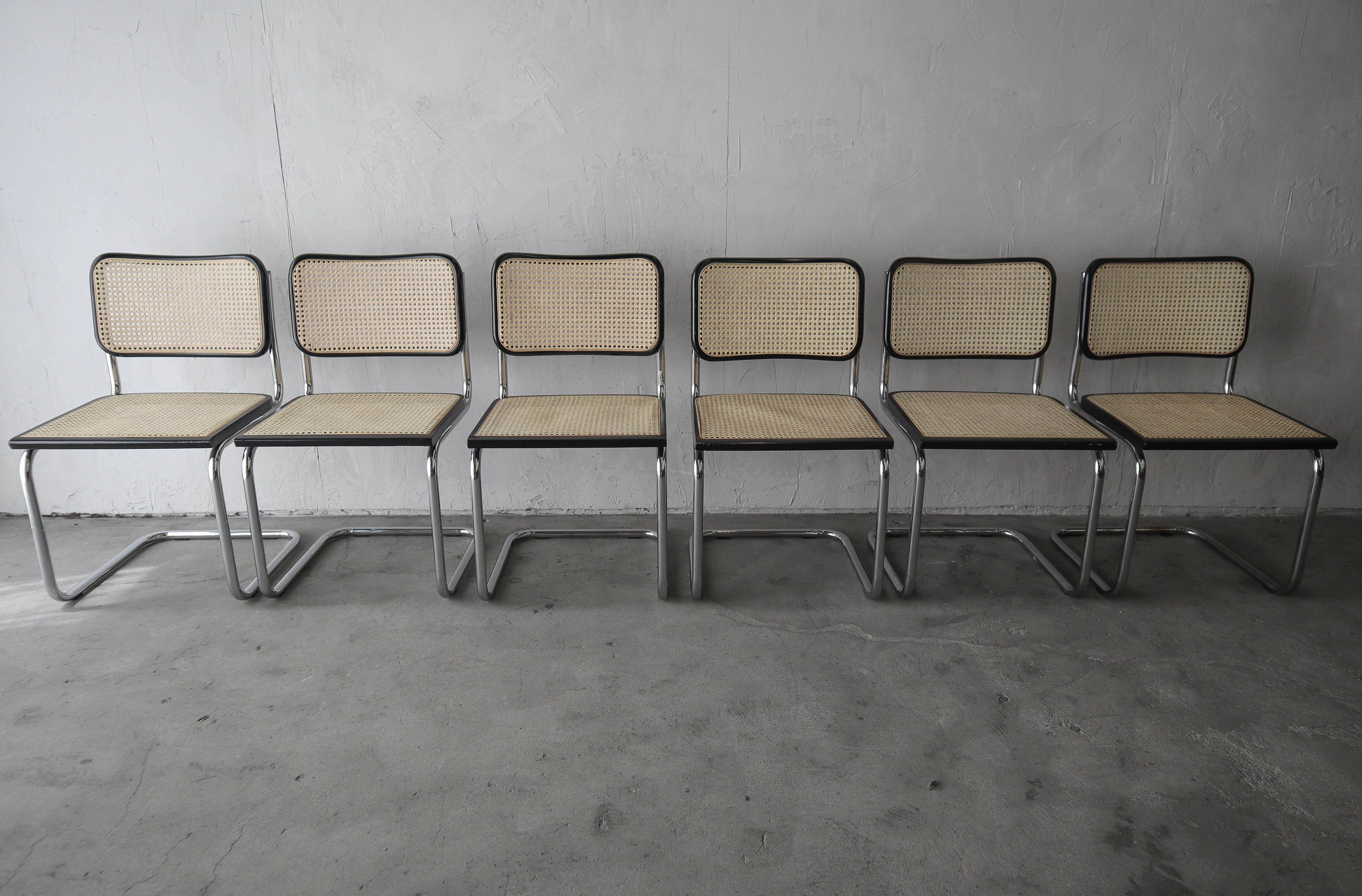 Abalone Vintage Set of 6 Cane Cesca Chairs by Marcel Breuer