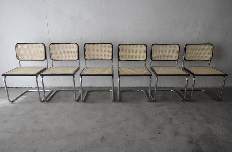 Vintage Set of 6 Cane Cesca Chairs by Marcel Breuer For Sale 1
