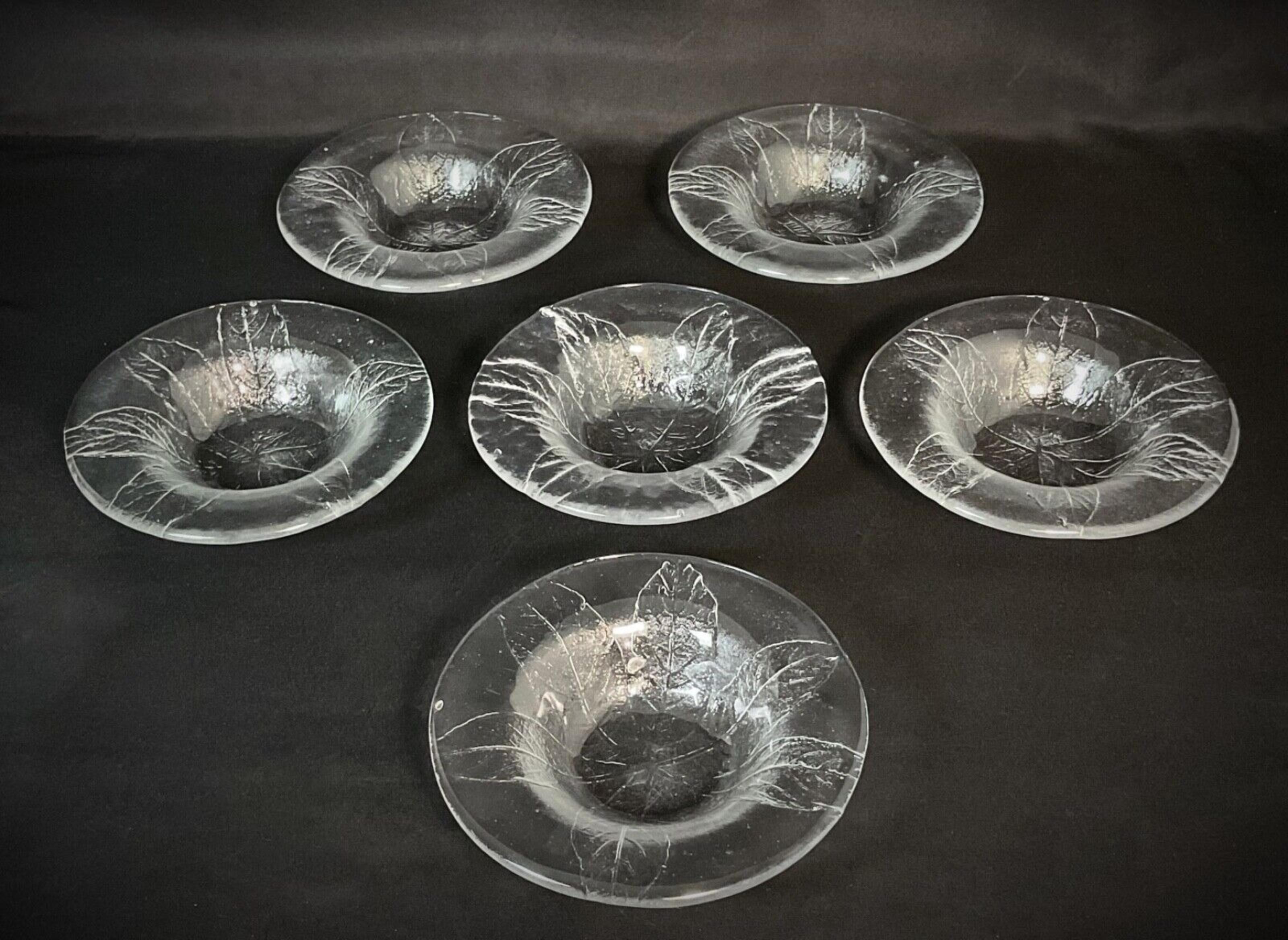 Vintage Set of 6 Crystal Dessert / Fruit Bowls with Leaf Etchings- 2Y619 en vente 6