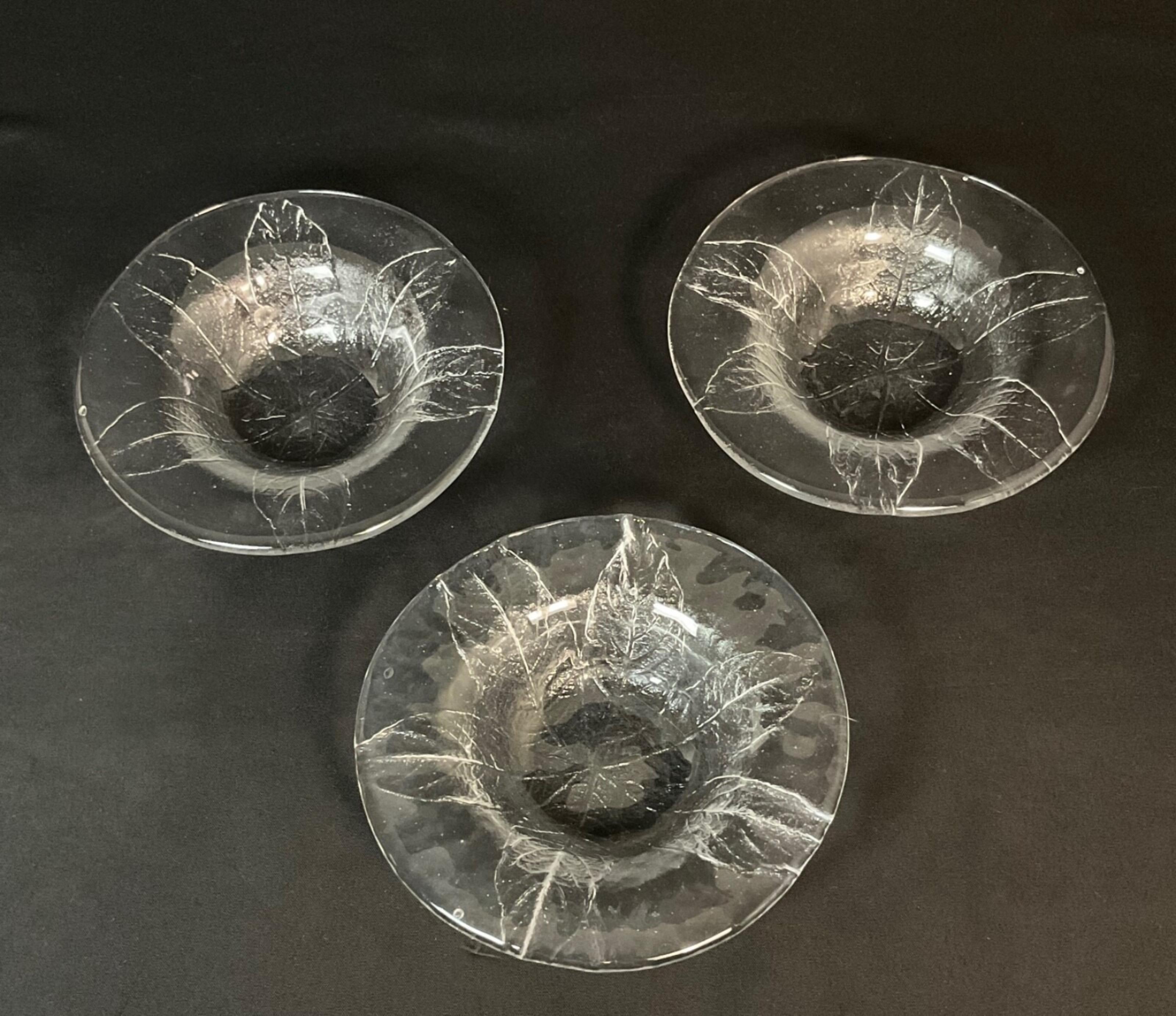 Vintage Set of 6 Crystal Dessert / Fruit Bowls with Leaf Etchings- 2Y619 en vente 9