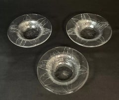 Vintage Set of 6 Crystal Dessert / Fruit Bowls with Leaf Etchings- 2Y619