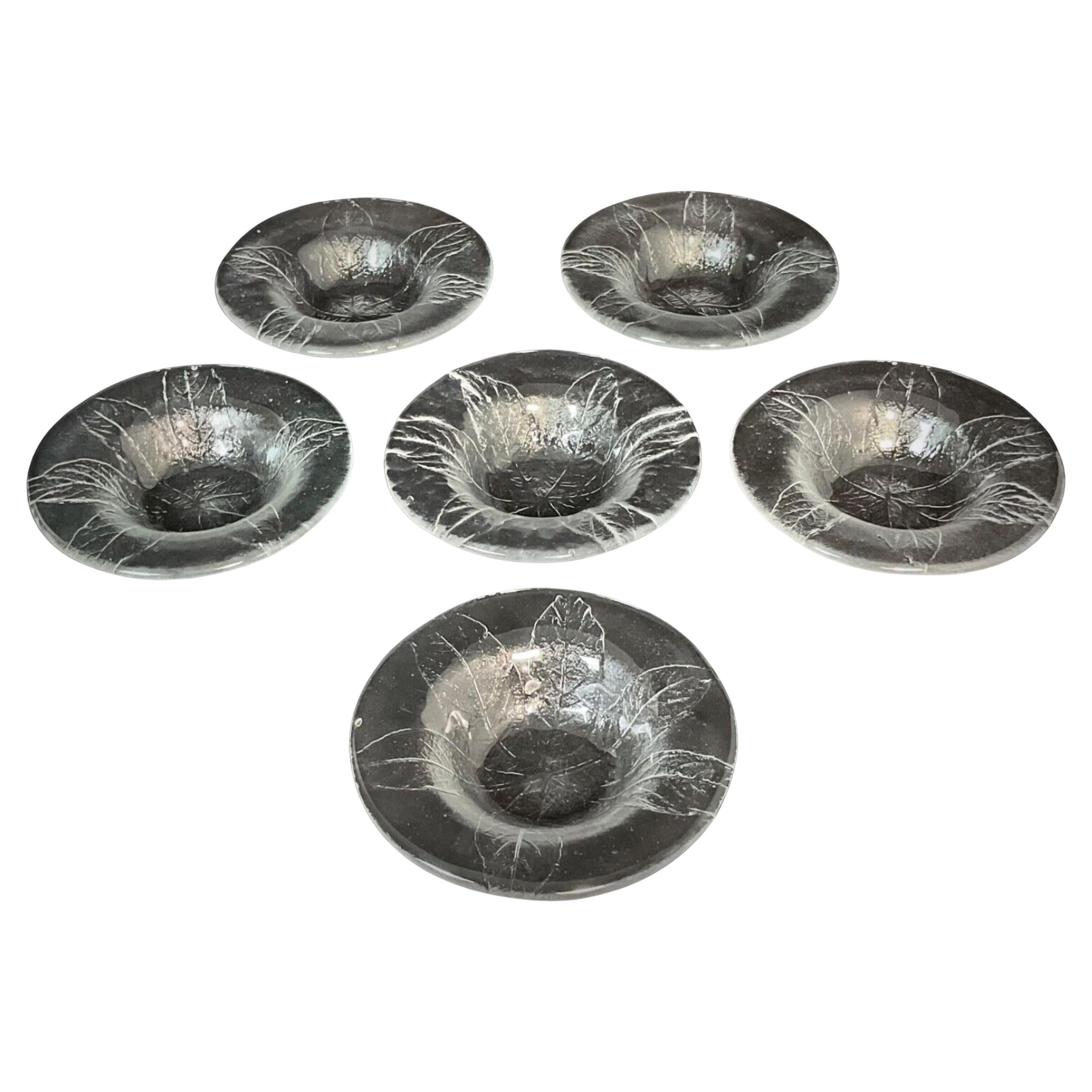 Set di 6 ciotole da dessert/frutta in cristallo vintage con incisioni di foglie - 2Y619