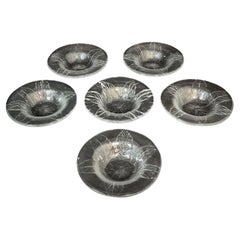Vintage Set of 6 Crystal Dessert / Fruit Bowls with Leaf Etchings- 2Y619
