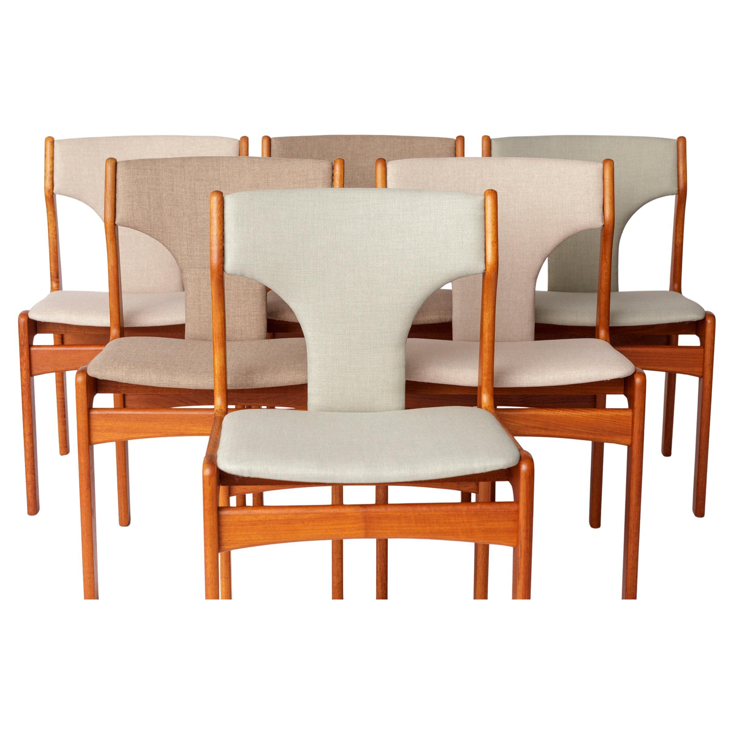 Juego vintage de 6 sillas de comedor danesas de teca - Erik Buch para Uldum  1960s
