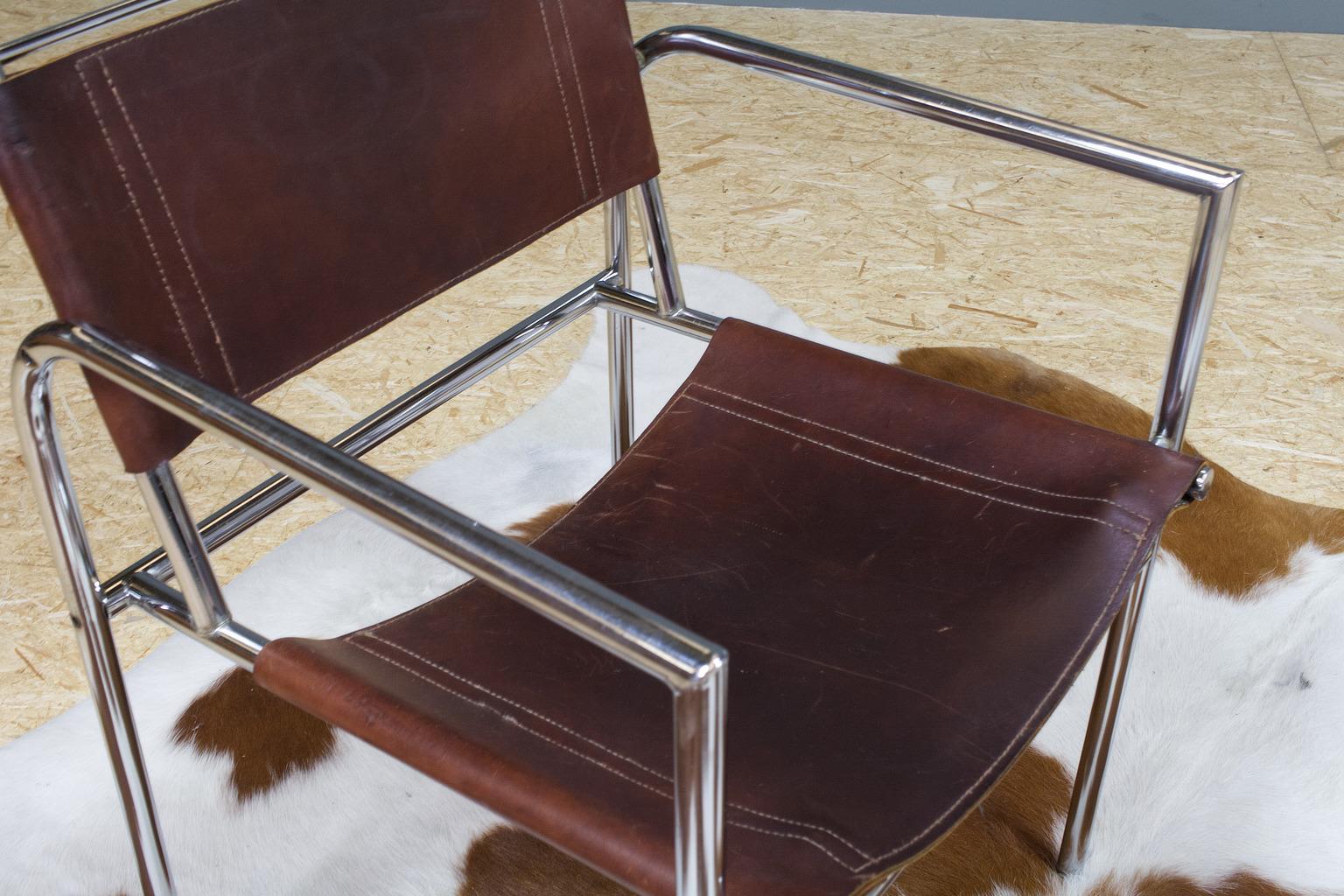 Vintage Set of 6 Dining Room Chairs in Brown Leather and Chrome, 1960s Design 5