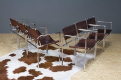 Vintage Set of 6 Dining Room Chairs in Brown Leather and Chrome, 1960s Design