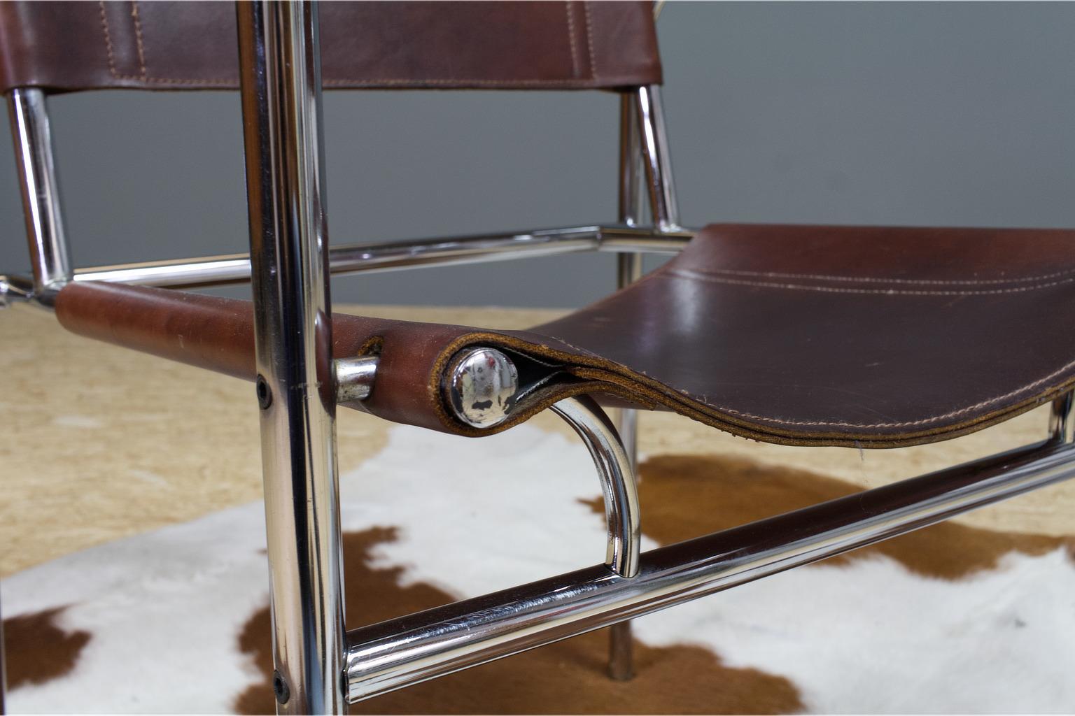Vintage Set of 6 Dining Room Chairs in Brown Leather and Chrome, 1960s Design 1