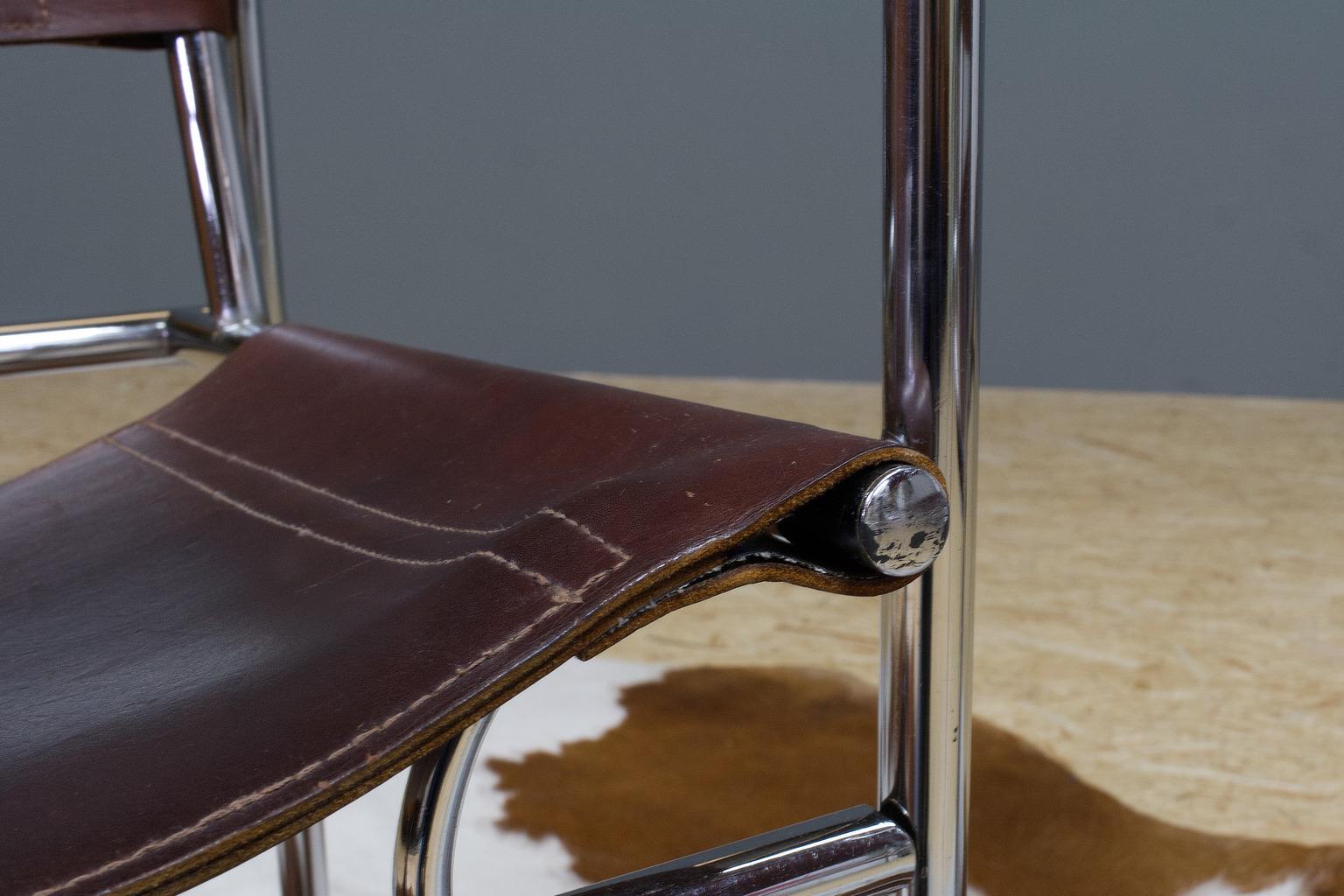 Vintage Set of 6 Dining Room Chairs in Brown Leather and Chrome, 1960s Design 2