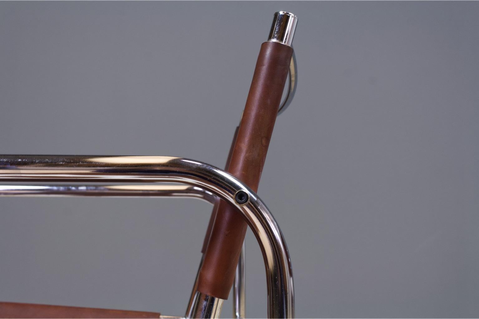Vintage Set of 6 Dining Room Chairs in Brown Leather and Chrome, 1960s Design 3