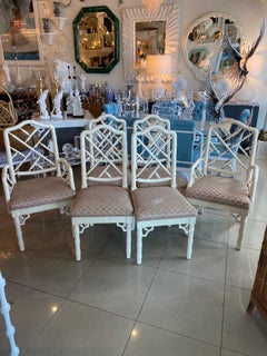 Vintage Set of 6 Faux Bamboo Chinese Chippendale Dining Side & Arm Chairs