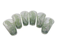 Vintage Set of 6 Fern Decorated Highball Glasses Signed Georges Briard