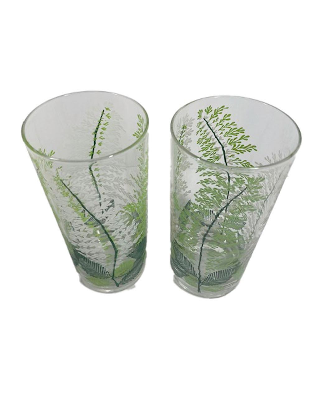 Mid-Century Modern Vintage Set of 6 Fern Decorated Highball Glasses Signed Georges Briard For Sale