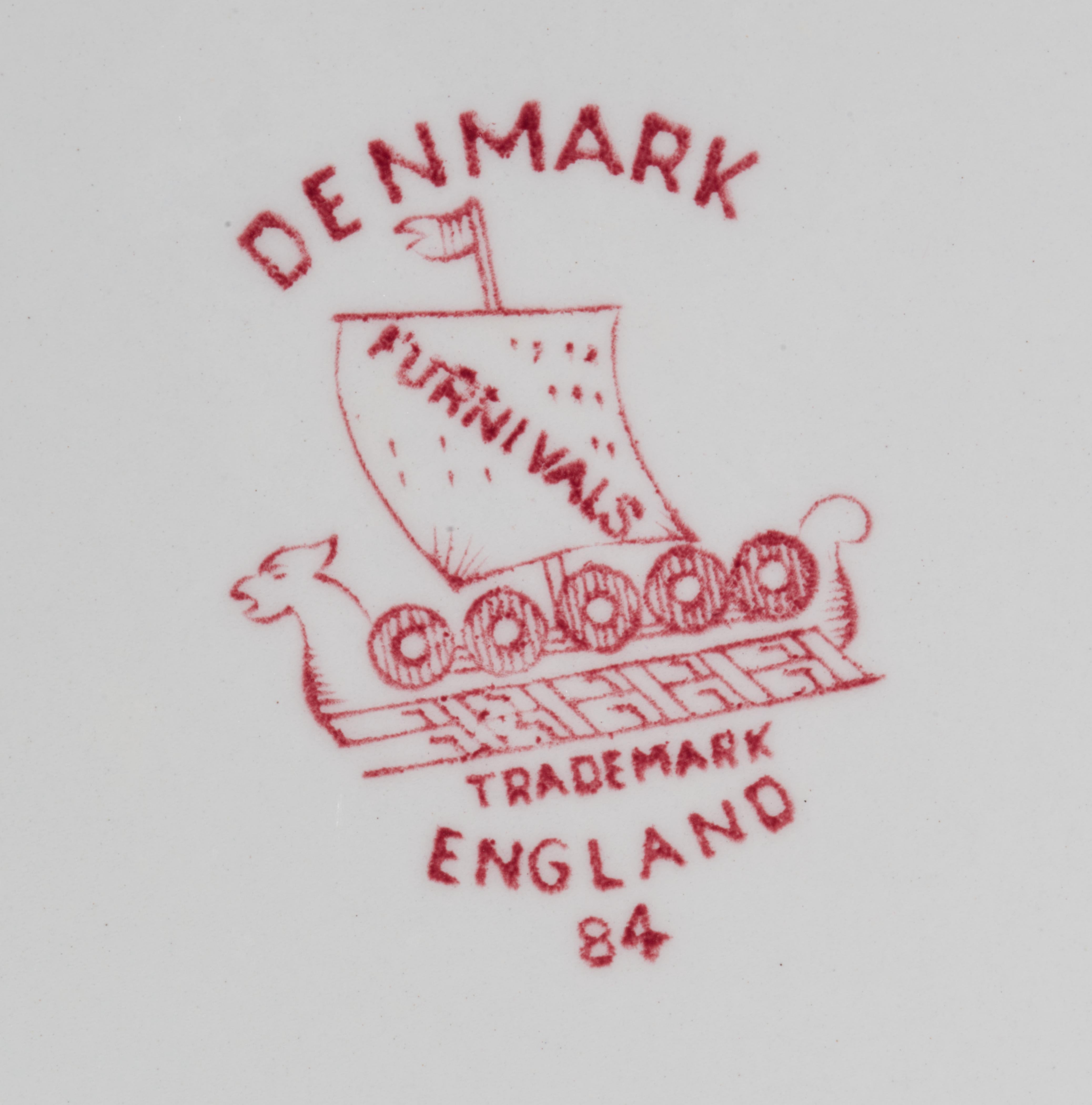 Glazed Vintage Set of 6 Furnivals England Salad Plates Red Denmark Pattern For Sale