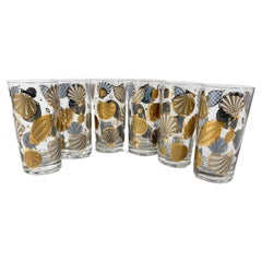 Vintage Set of 6 Georges Briard Gold Seascape Highball Glasses