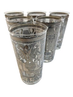 Vintage Set of 6 Georges Briard Highball Glasses in the Facade Pattern