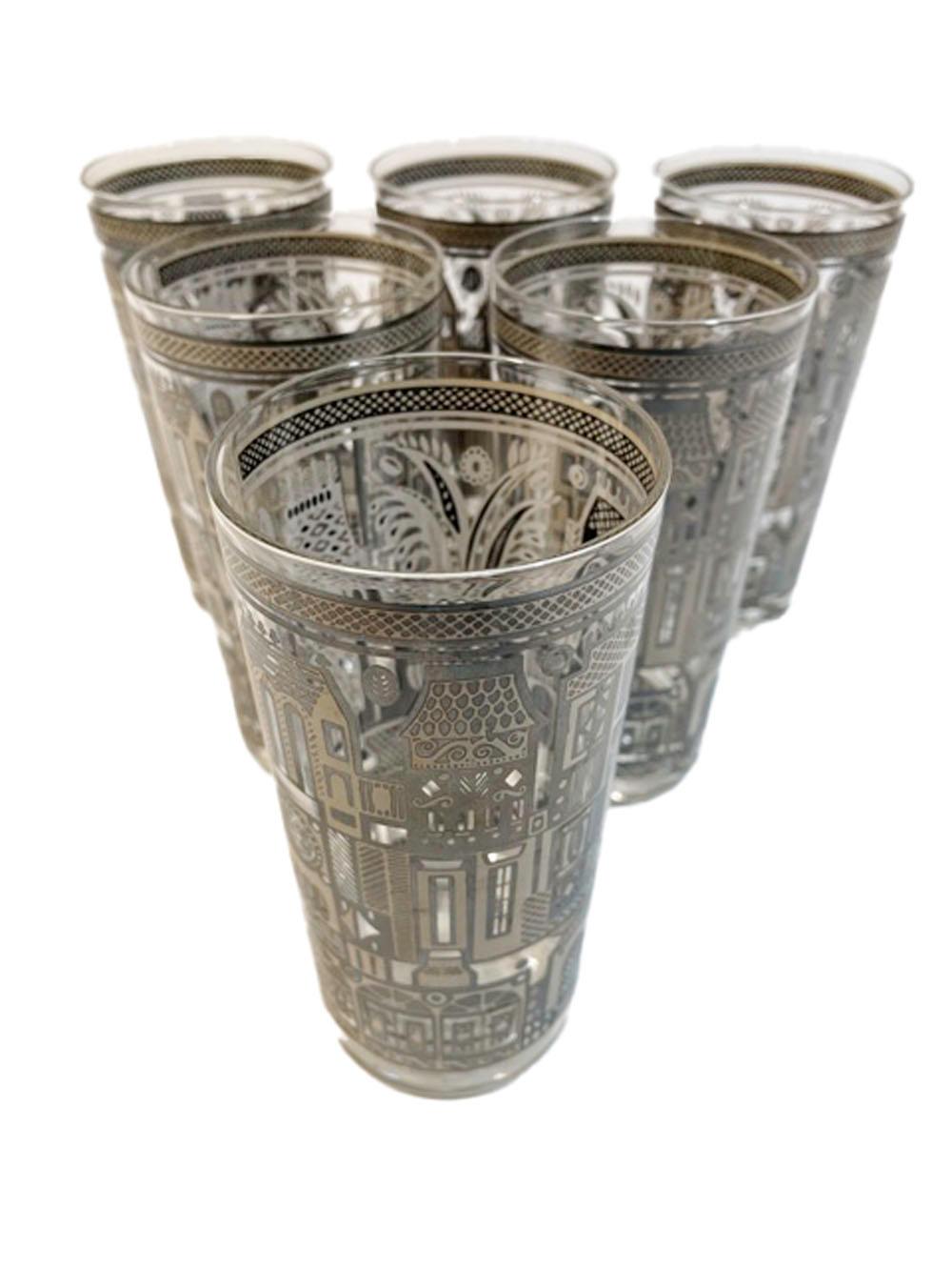 Mid-Century Modern Vintage Set of 6 Georges Briard Highball Glasses in the Facade Pattern For Sale