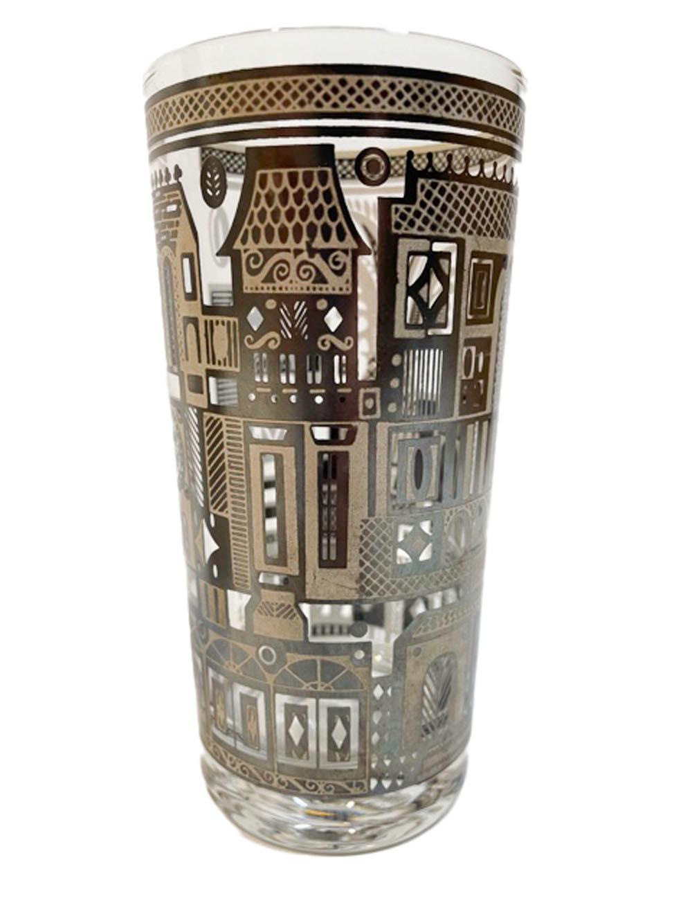 Mid-Century Modern Vintage Set of 6 Georges Briard Highball Glasses in the Facade Pattern For Sale