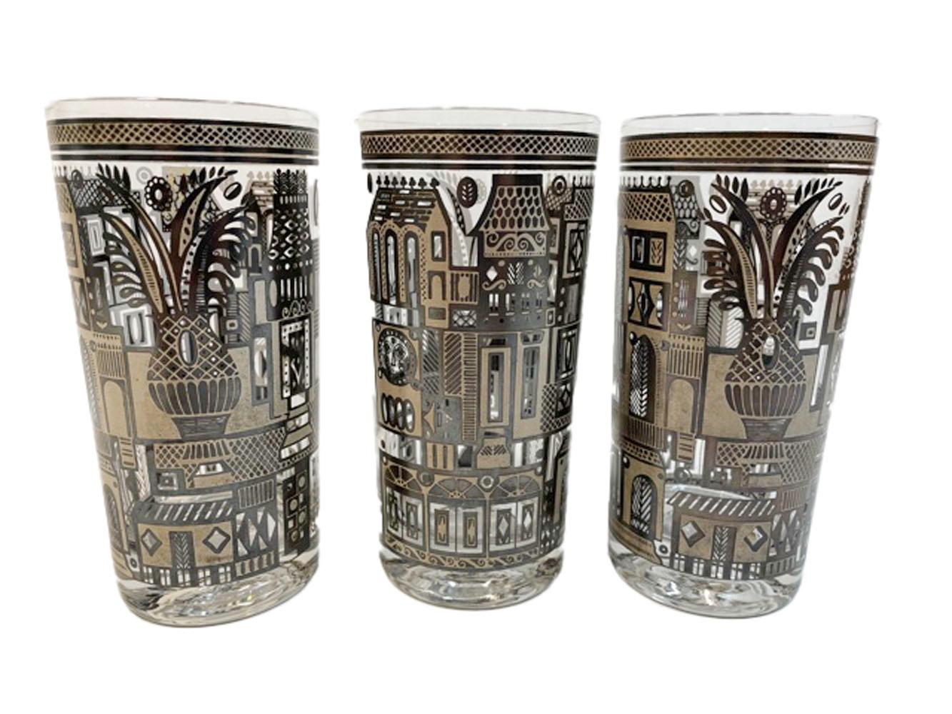 20th Century Vintage Set of 6 Georges Briard Highball Glasses in the Facade Pattern For Sale
