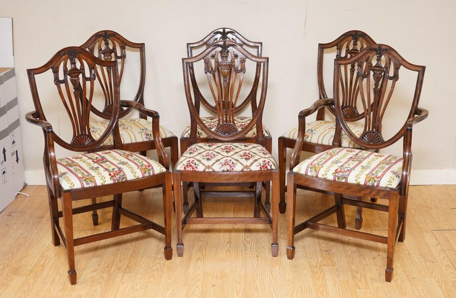 Vintage Set of 6 Georgian Hepplewhite Style Dining Chairs with Woven Seats 6