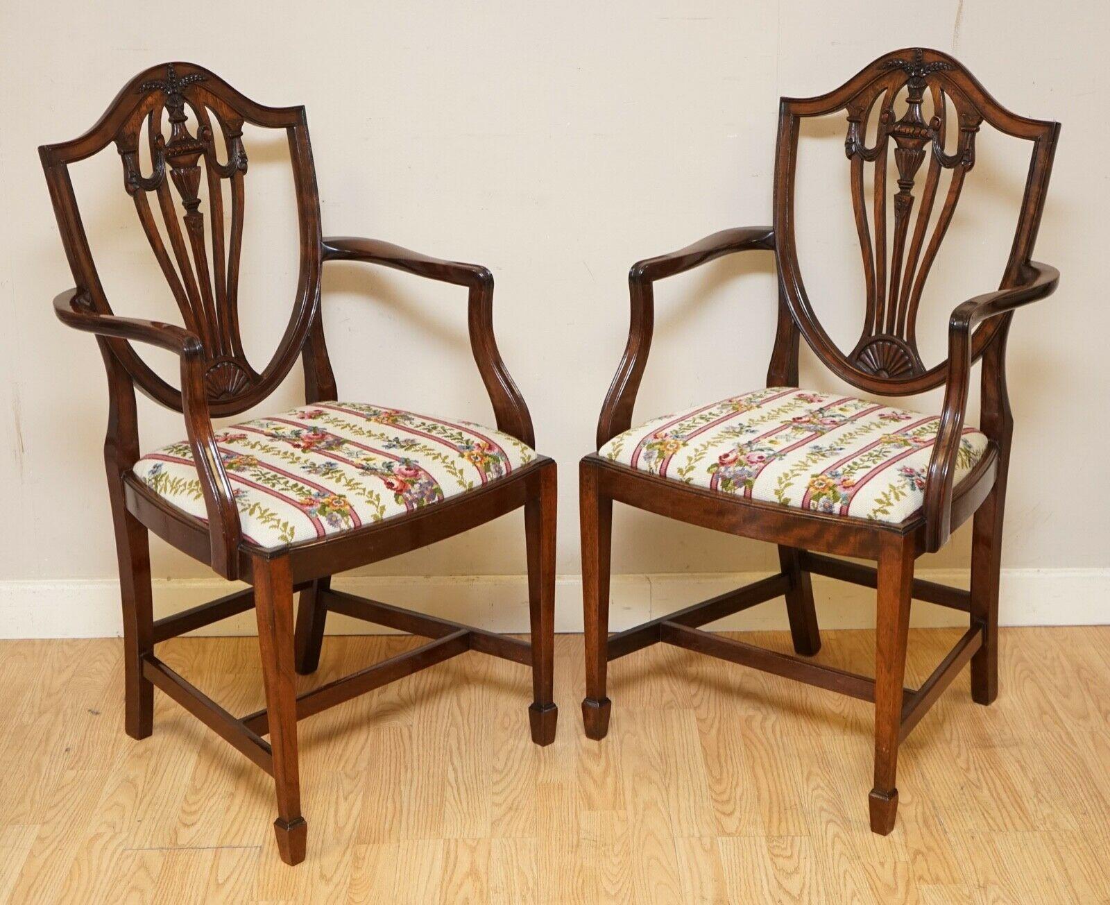 British Vintage Set of 6 Georgian Hepplewhite Style Dining Chairs with Woven Seats