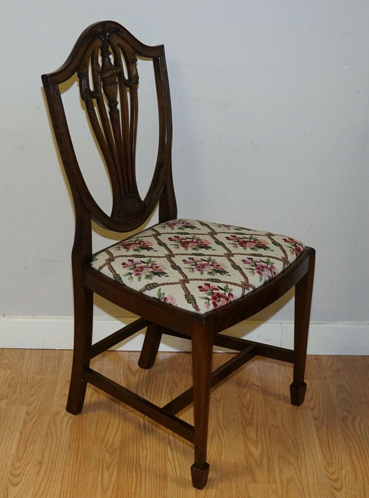 Hand-Crafted Vintage Set of 6 Georgian Hepplewhite Style Dining Chairs with Woven Seats