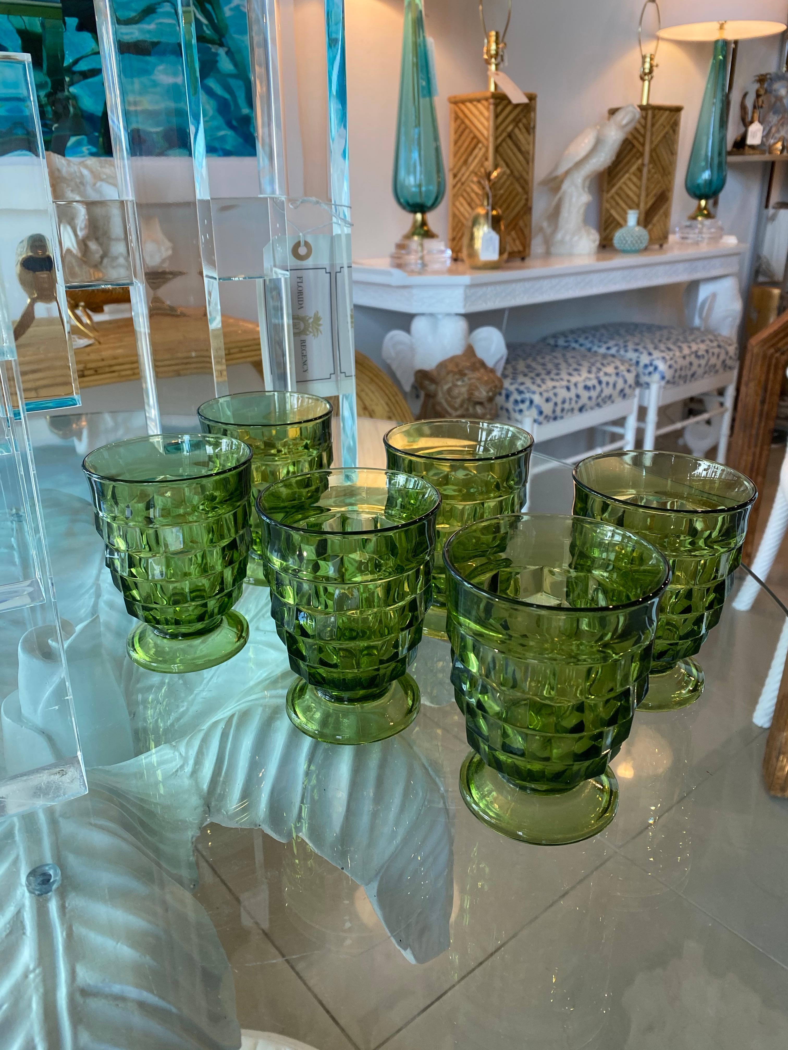 Vintage Set of 6 Green Glass Wine Water Glasses 1