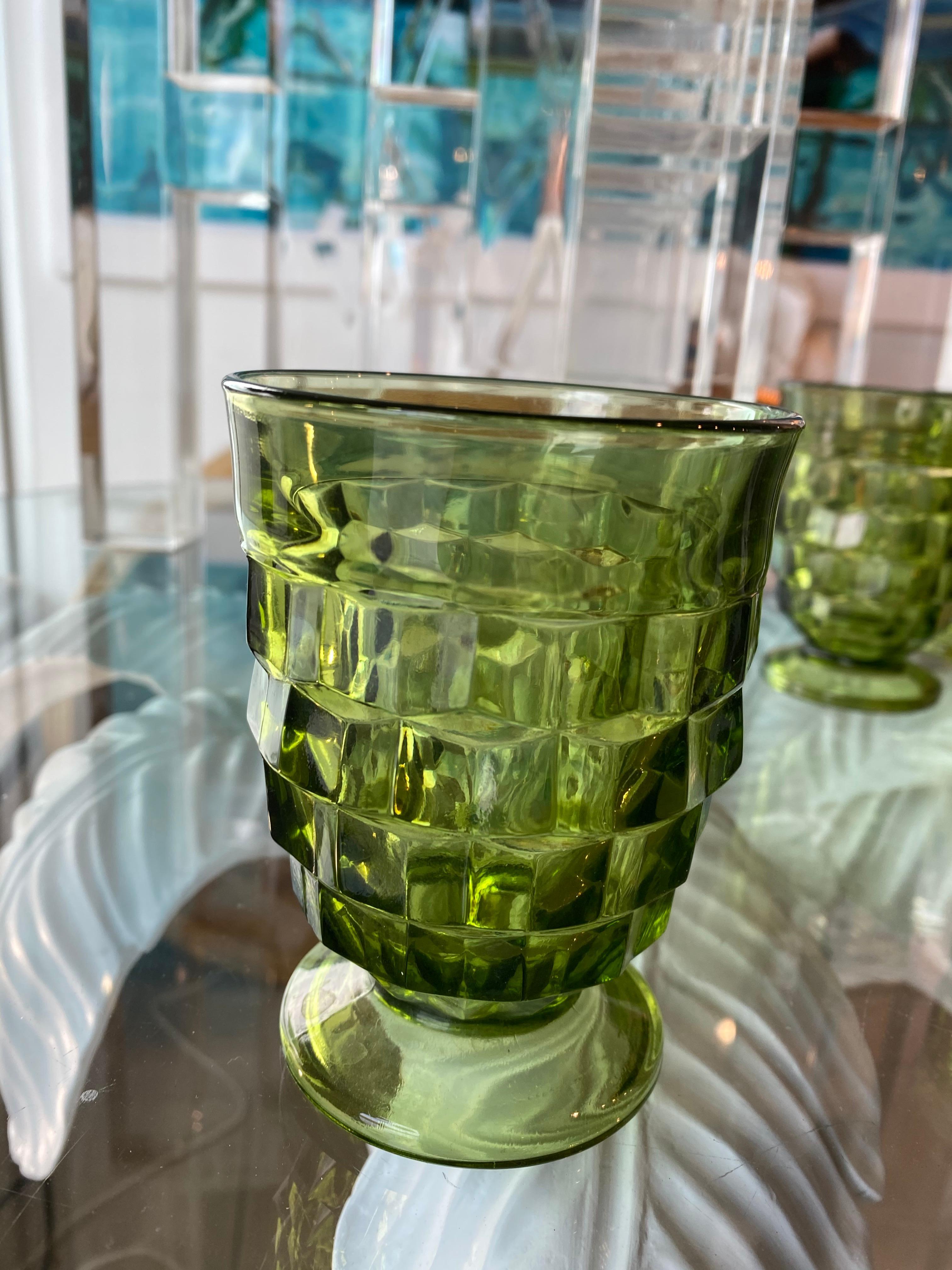 Vintage Set of 6 Green Glass Wine Water Glasses 3