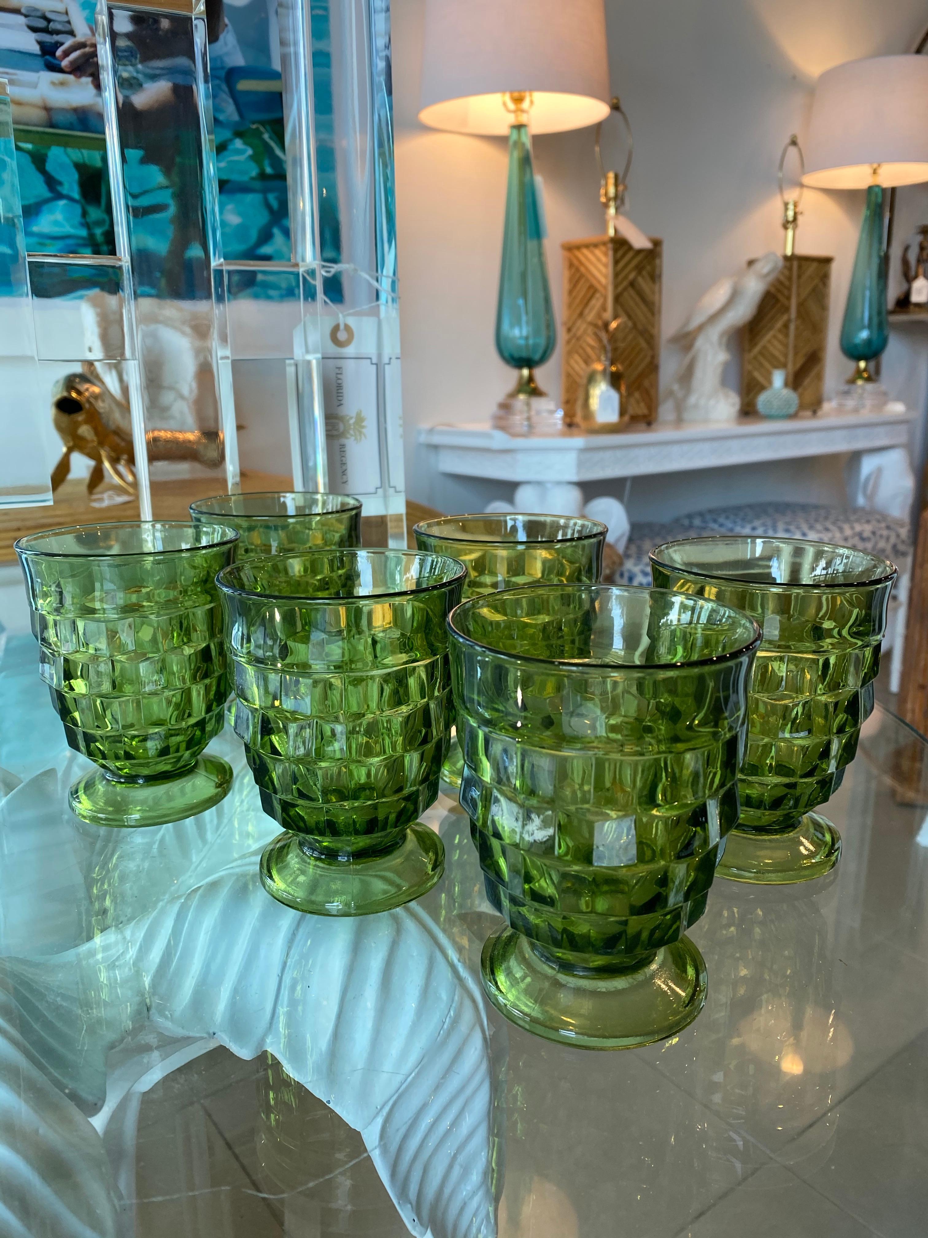 American Vintage Set of 6 Green Glass Wine Water Glasses