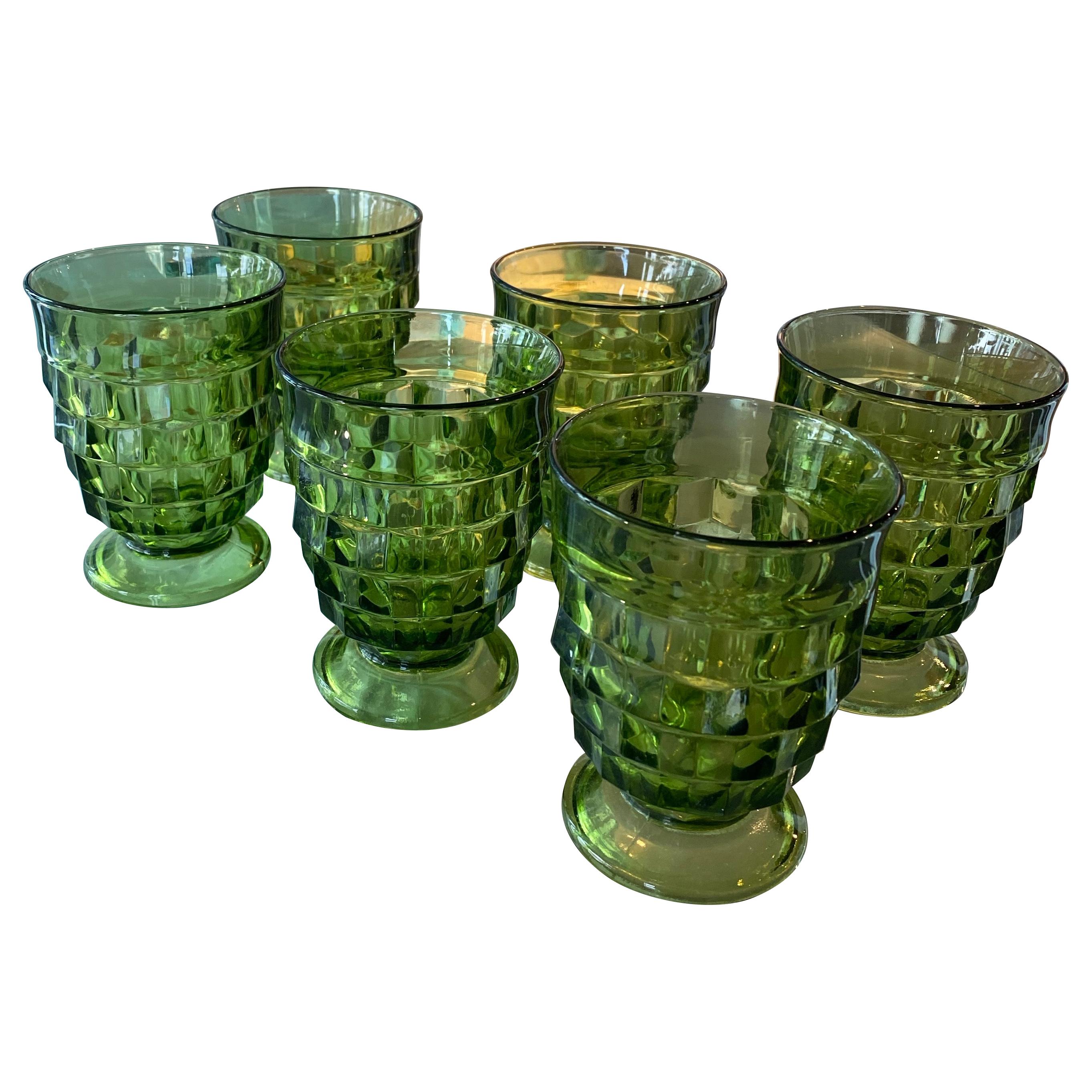 Vintage Set of 6 Green Glass Wine Water Glasses