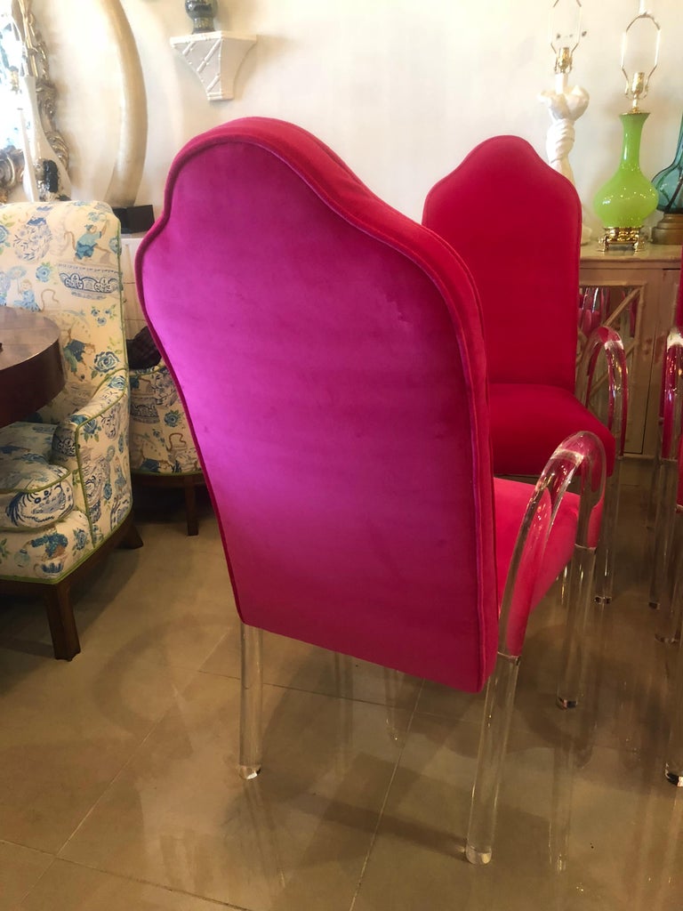 Vintage Set Of 6 Hill Mfg Lucite Waterfall Arm Dining Chairs Pink
