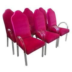 Vintage Set of 6 Hill Mfg. Lucite Waterfall Arm Dining Chairs Pink Velvet