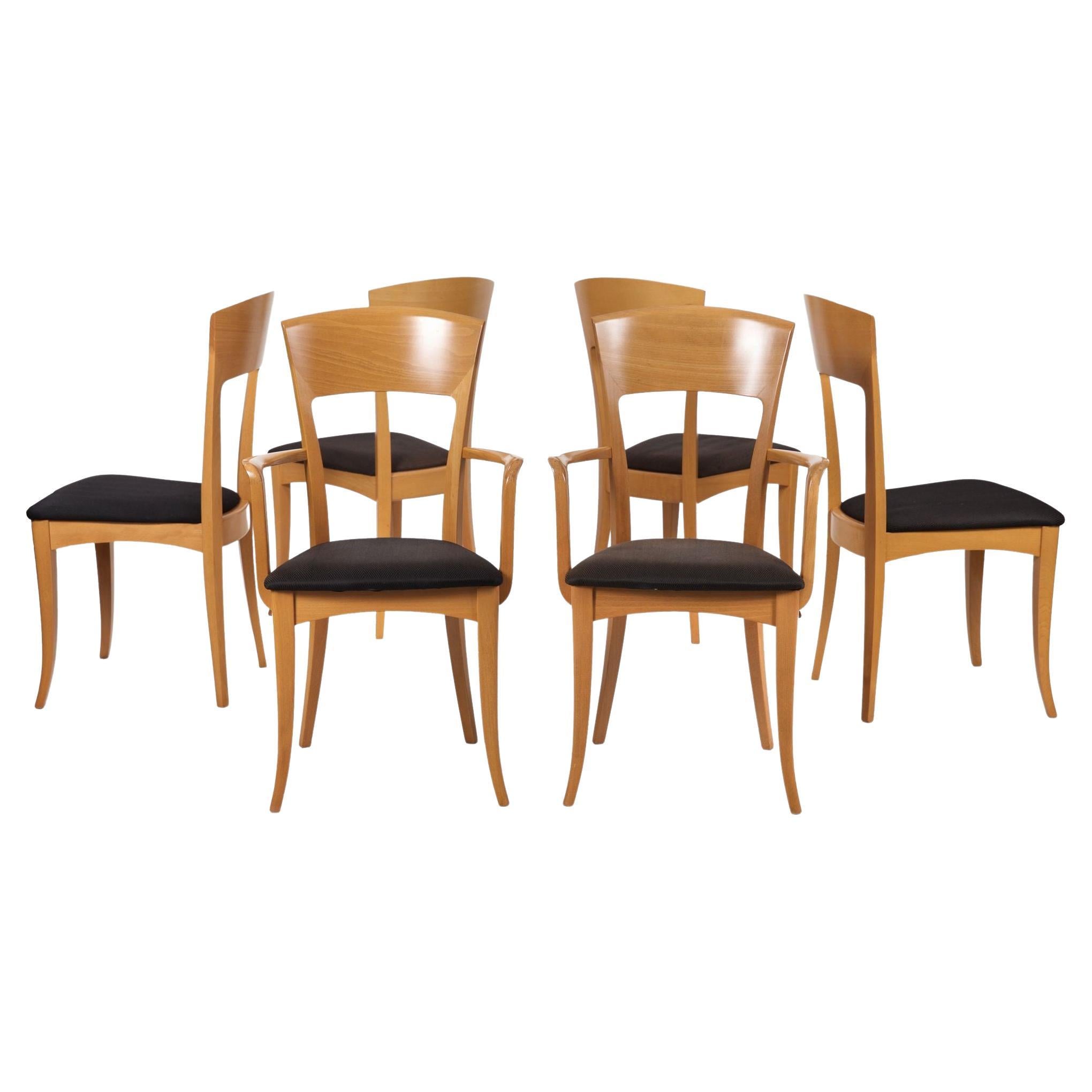 Vintage Set of 6 Italian Beechwood Dining Chairs by Antonio Sibau