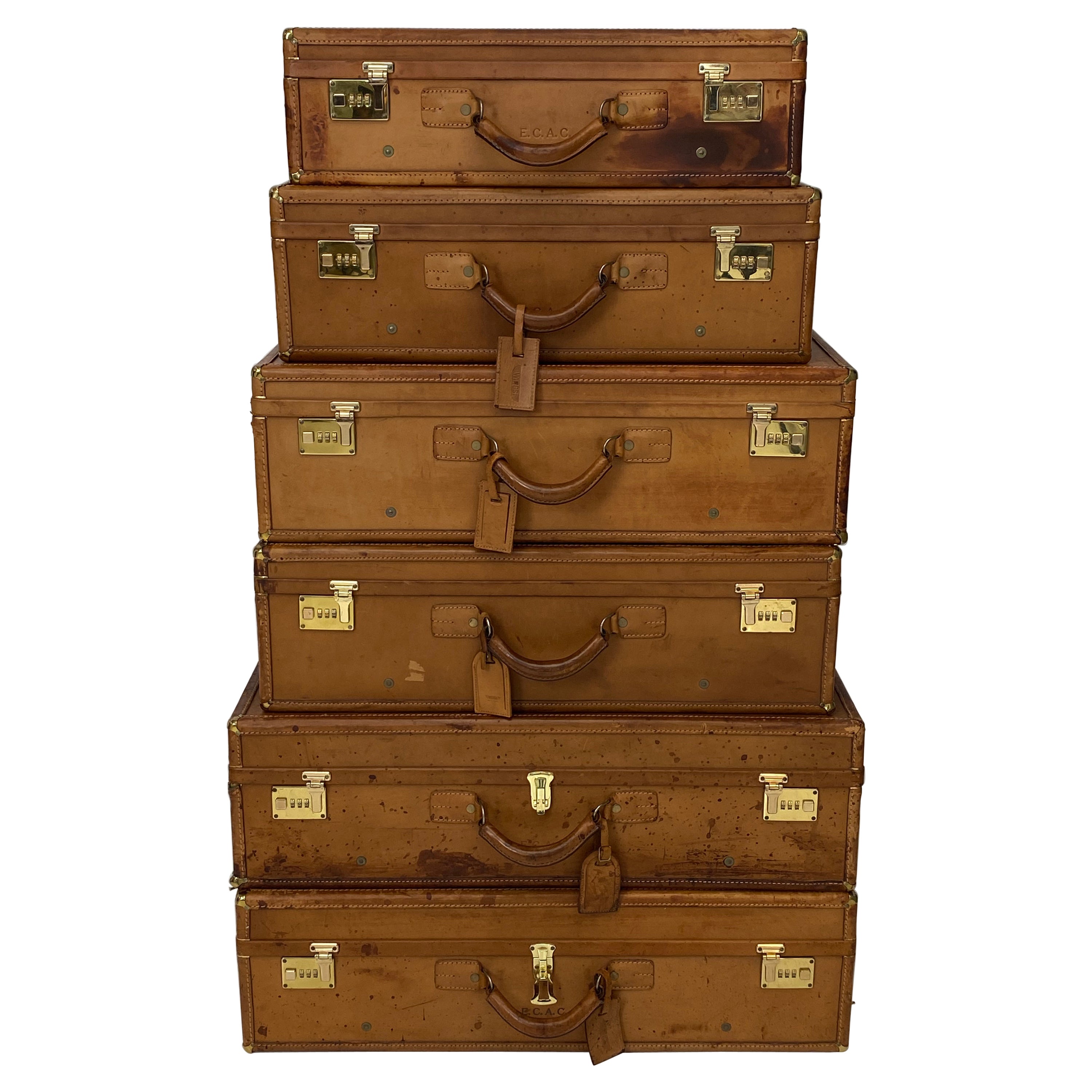 Set vintage di 6 valigie in pelle del marchio greco WINGS