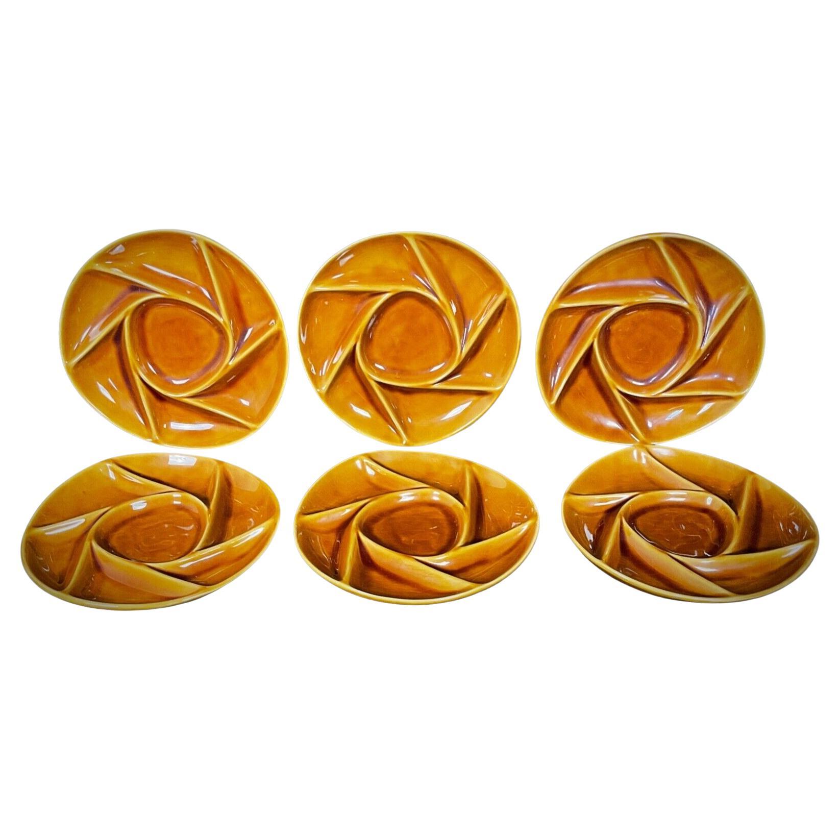 Vintage Set of 6 Longchamps Brown Fondue Plates - 2Y477