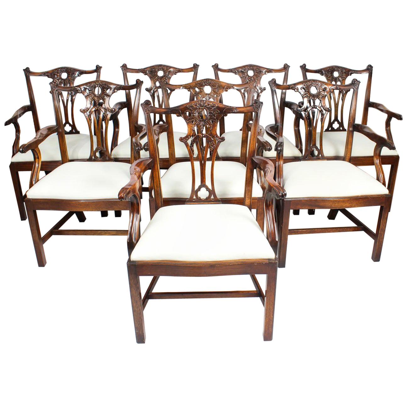 Vintage Set of 6 Mahogany Chippendale Revival Armchairs, 20th Century
